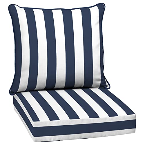 Image of Arden Deep Seat Outdoor Chair Cushion Set, 24 in x 24 in, Weather-Proof, Rain-Proof, Fade Resistant Patio Cushion Set for Chair, Sofa, and Couch Sapphire Blue Cabana Stripe