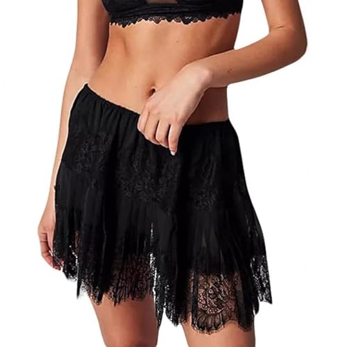 Lista de Faldas que puedes comprar esta semana. 44 VTZAQZSS Falda Encaje Y2K para Mujer, Vestido Encaje Negra, Falda Corta de Encaje con Medio Deslizante, Cintura Baja para Debajo de la Falda