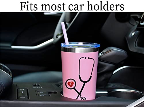 22 Oz Nurse Personalized Stainless Steel Tumbler With Custom Stethoscope Vinyl Decal By Avito - Includes Straw And Lid - Nurse Rn - Nurse Gift #TOP4