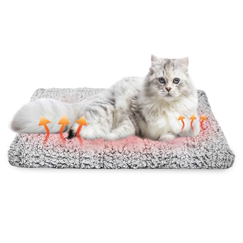 GOEDCH Coperta per gatti con riscaldamento autonomo: 70 x 46 cm, colore grigio, per cani e gatti, lavabile, comoda coperta per gatti, morbida coperta termica, cuscino per gatti, fondo antiscivolo