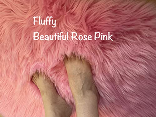 W-Prospect Luxury Fluffy Faux Sheepskin Heart Shaped Rug, 2.3X3 Feet, Aesthetic Fur Rug, Beautiful Area Rugs For Bedroom, Living Room, Sofa, Floor Mat, Home Decor (Rose Pink) #TOP6