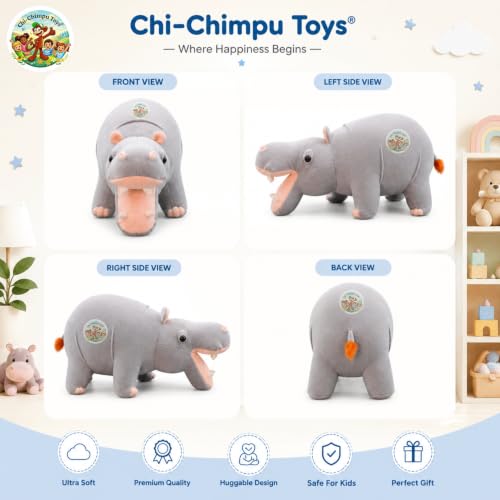 Image of Hippo Soft Toy 50 cm | Realistic Big Size Plush Stuffed Hippopotamus Toy | Soft Cuddly Animal Toy for Kids, Babies, Boys & Girls | Non-Toxic Fabric | Birthday Gift