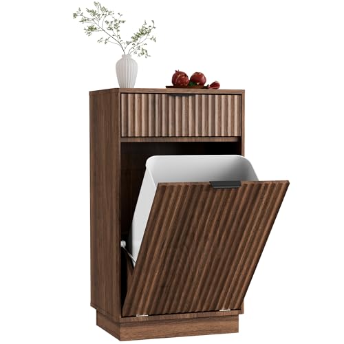 Oakault Tilt-Out Trash Cabinet with 10-Gallon Capacity, Walnut Laundry Hamper Cabinet, 34.3 x 19 x...