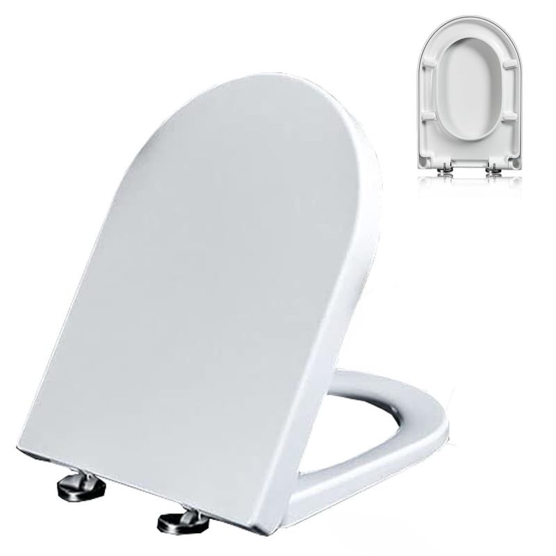 Siège WC Forme U/D en PP, 02B, 42x33cm, Abattant WC avec Fermeture en Douceur, Lunette WC Blanche Universelle avec Dégagement Rapide à Un Bouton pour Facile à Installer et à Nettoyer