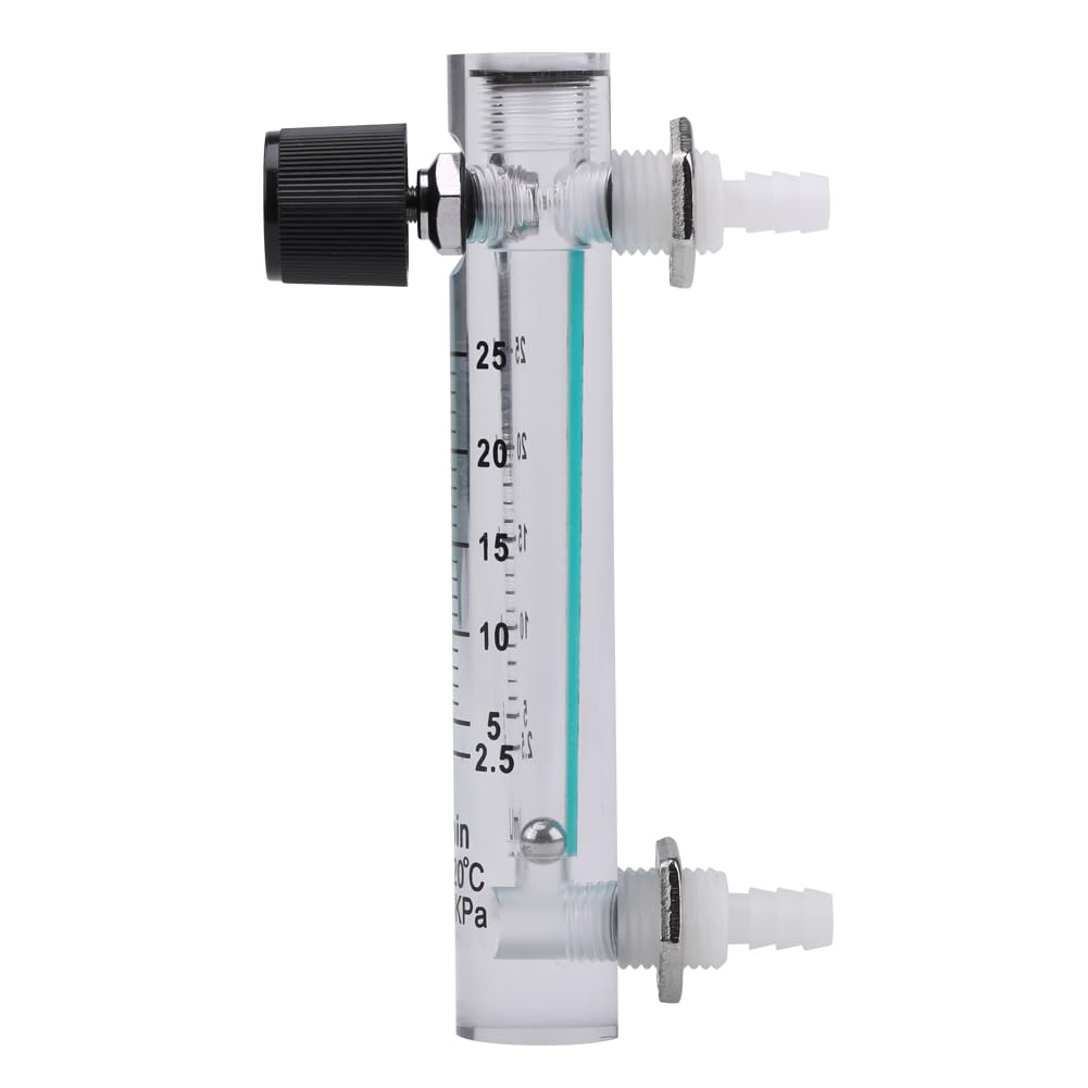 Lazmin112 Débitmètre de gaz d'air d'oxygène, débitmètre de tube de 2,5 à 25 LPM 8 mm pour gaz liquide avec vanne de contrôle