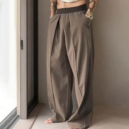 Men's Suit Pants Contrasting Color Elastic Waisted Casual Trousers Loose Solid Color Trousers Swing Long Pants2