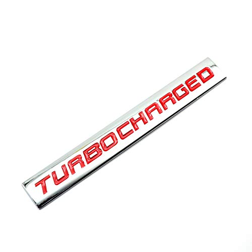 EmbRoom TURBOCHARGED Black/Chrome Aluminum Alloy Auto Trunk Door Fender Bumper Badge Decal Emblem Adhesive Tape Sticker Red