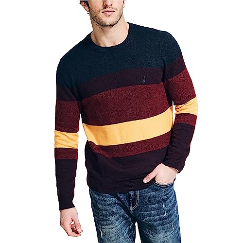 Nautica mens Nautica Sustainably Crafted Striped Textured Crewneck Sweater
