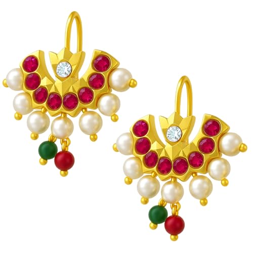 Image of VAMA FASHIONS 18K Gold Plated Anti Tarnish Half Moon Peacock Shape Traditional Maharashtrian Press on Bugadi Upper Ear Clip on Earrings For Women & Girls