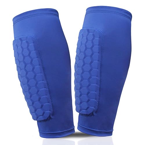 サッカー すね当て ソックス スネサポート EVA 滑り止め 通気性 快適着用 筋肉緊張緩和 弾性設計 靴下 耐衝撃 保護具 左右セット ナイロン製 ジュニア キッズ 男女兼用 サッカーウエア フットサル スポーツサポーター セット 30cm (青, L)