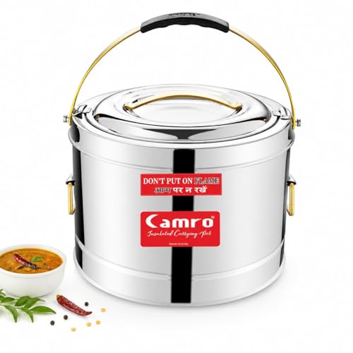 Image of Camro Sambar Pot Stainless Steel 25 Liters | Sambar Container with Lid | Casserole for Cooking | Canteen & Hotel Casserole Container | Picnic HotPot | Biryani Box Puff Insulated Hot & Cold Serving