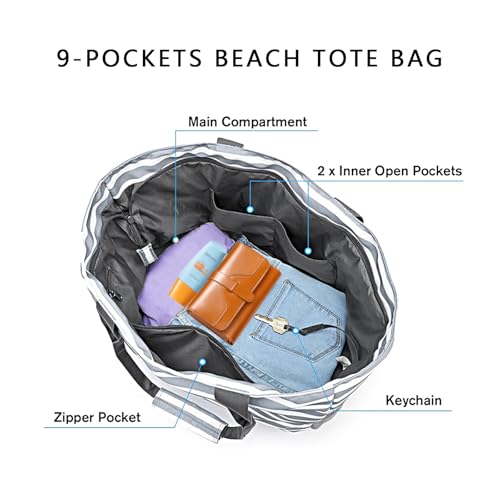 Beach Tote Bag for Women Waterproof Sandproof Beach Bags with Wet Compartment Large Tote for Vacation Pool & Travel2