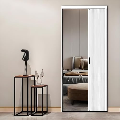 Retractable Interior Folding Doors, 50x67 in No Drilling Aluminum Sliding