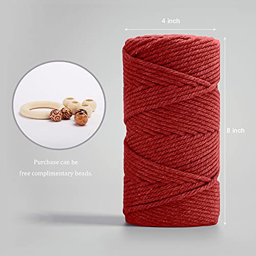 Image of ZUEXT Macrame Cord, Red, 5mm x 109yds Cotton String Macrame Yarn | 100% Natural Handmade, 4 Strands Twisted Cotton Rope, For Wall Hanging Plant Hangers Gift Wrapping Tapestry DIY Crafts, 100m