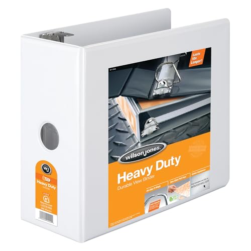 Wilson Jones 5 Inch 3 Ring Binder, Heavy Duty D-Ring View Binder, White (W385-50WPP)