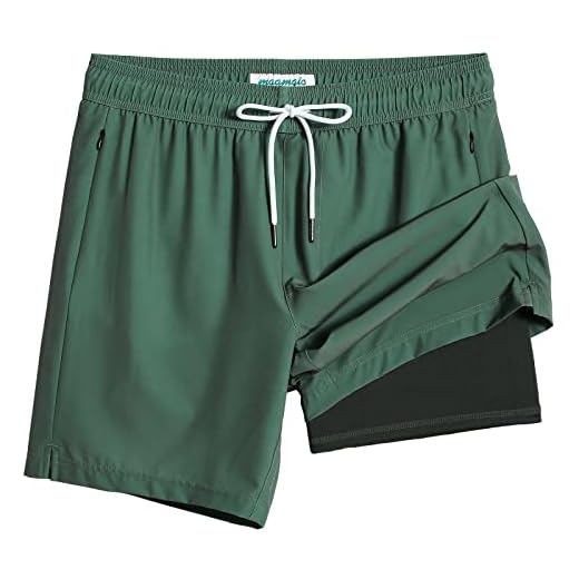 maamgic Swim Trunks Men 2 in 1 Mens Bathing Suit 7 Inch Quick Dry Mens Swimming Trunks with Zipper Pockets