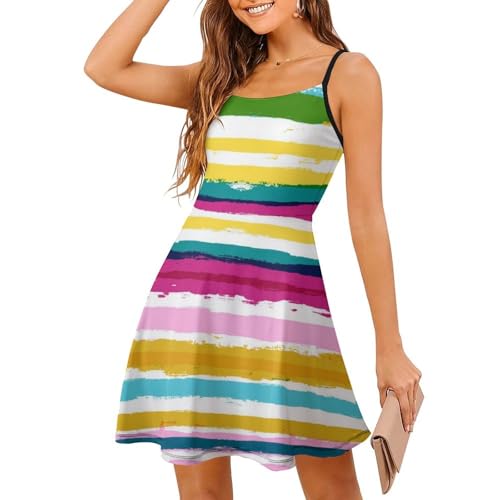 Robe d'été arc-en-ciel à bretelles pour vos journées ensoleillées à la plage
