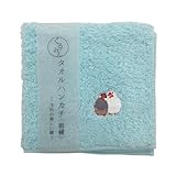 京佑 日本製 今治 刺繍 ハンカチ 約25cm×25cm ハンド タオル ウォッシュ ミニ 綿 くるみん 文鳥 水色