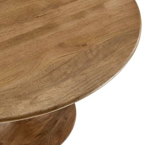 Image of Modway Lippa 48 Inch Round Wood Dining Table in Natural - Solid Mango Wood Tabletop with Pedestal Base - Mid Century Modern Dining Room Furniture - Kitchen Table for 4-6 Person