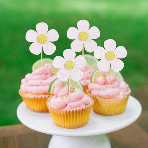 Ercadio 24 Pack White Daisy Cupcake Toppers Daisy Flower Cupcake Picks White Daisy Flowers Cake Decorations For Chrysanthemum Theme Birthday Baby Shower Party Cake Decor Supplies thumb #2