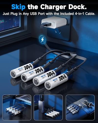 HW Rechargeable AAA Lithium Batteries 4-Pack, 1.5V 1300mWh USB-C | Fast USB-C charging, 1000-cycle life and built-in protection for toys, mice, remotes, flashlights, VR and game controllers. - image 2