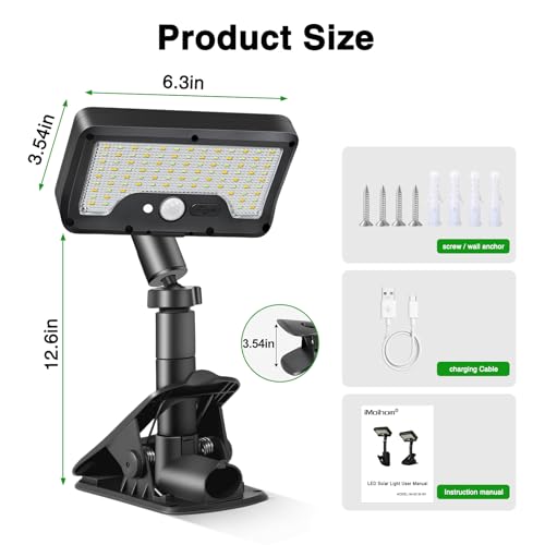 iMaihom Clip On Solar Lights Outdoor with Motion Sensor, 92 LED 600LM Solar Fence Lights, Warm/Neutral/Cool White, 360° Adjustable, IP65 Waterproof Security Light for Deck, Gutter, Porch (2, Black) - image 9