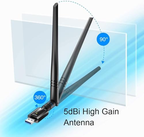 Image of Atevon Dual-Band WiFi Adapter with Antenna (Black) - 1200Mbps Wireless LAN Network Card for Desktop PC & Laptop - Supports 802.11ac, Easy Plug & Play Setup