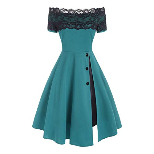 Satiny. Fashion Women Casual Short Sleeve Strapless Lace Splicing Button Pleated Dress Womens Shinny Ruched Thigh Slit Off Shoulder Dress Evening Party Dresses Wrap Dress Midi Dresses