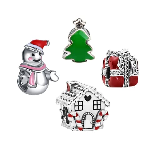 LaBenie Set of 4 Christmas/Winter Themed #1 Snowman/Tree/Gift/Gingerbread House Charm Beads
