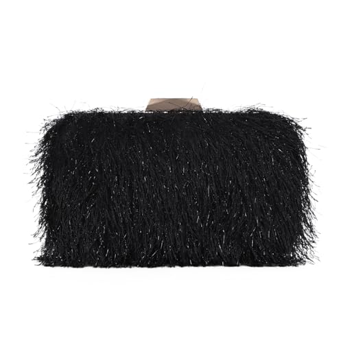 SUKUTU Bolso de Noche de Plumas para Mujer Hombro Caja Bolso con Cadena Borla para Boda y Fiesta