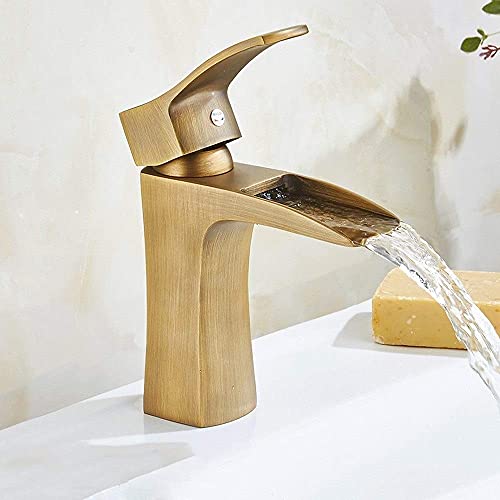 Robinet cascade antique anti-éclaboussures en bronze pour vasque
