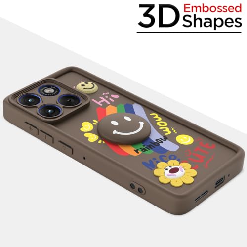 Image of Pikkme Back Cover for Motorola Moto Edge 70 5G | Soft Silicone| Cute Rainbow Smile & 3D Cartoon Flower Design | Shockproof Raised Camera Protection Bumper Case (Brown)