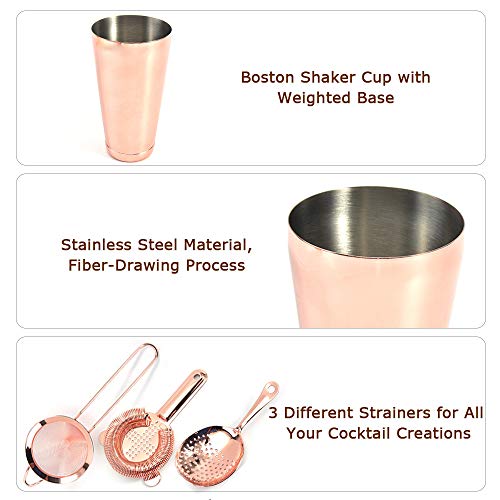 Henniu Conjunto de 11 peças de coqueteleira com Boston Shaker Cup e 3 filtros diferentes Kit de mixo