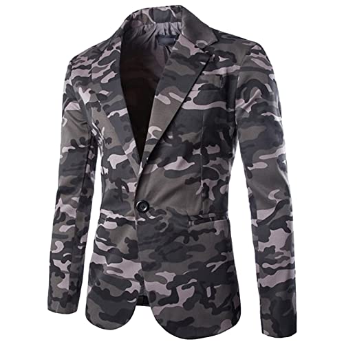 DGHM-JLMY Men's Military Camouflage Suit Outdoor Notched Lapel Sport Jacket Classic Fit Camo Blazer Coat Jacket Tops (Grey,XX-Large)