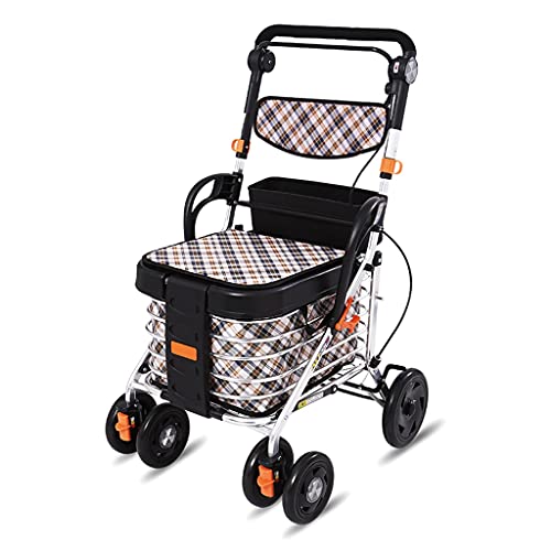 Andador para Ancianos, Plegable, Frenos manuales y bloqueables, Aluminio, con Cesta, Ligero y Resistente, con Asiento y 4 Ruedas, Color Burdeos (Color : Natural, Size : 11.8 * 34.6in) Cover