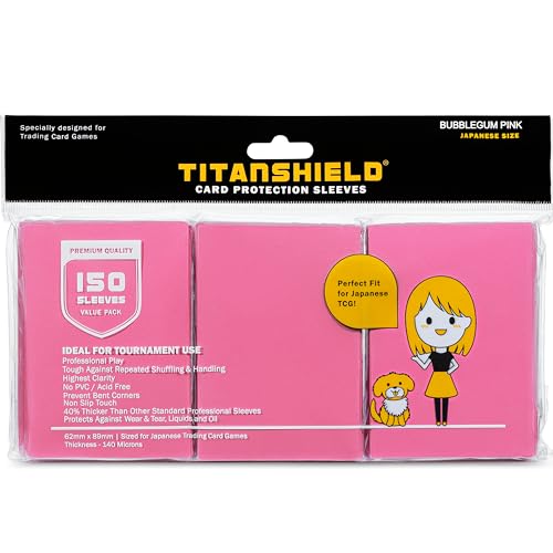 TitanShield (150 Sleeve/Bubblegum Pink) Small Japanese Sized Trading Card Sleeves Deck Protector Compatible with Yu-Gi-Oh, Cardfight Vanguard & More