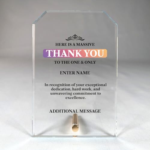 Personalized UV Printed Thank You Award - UV Printed Design - Thank You - Add Your Own Text - Includes Gift Box - Thank You Award (Clear Clipped Corners Rectangle Crystal Edge Glass) - Thumbnail 5