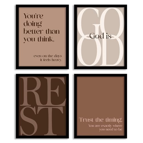 WEFKODO Bible Verse Christian Wall Decor, Brown Minimalist Affirmation Wall Art for Home Office Bedroom Bathroom Teen Girls Room Dorm, Bible Verse Poster Set of 4, 8x10 Inch Unframed