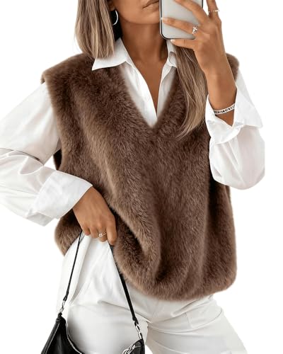Faux Fur Vest Women, Winter Sweater Vest Tops Trendy, V