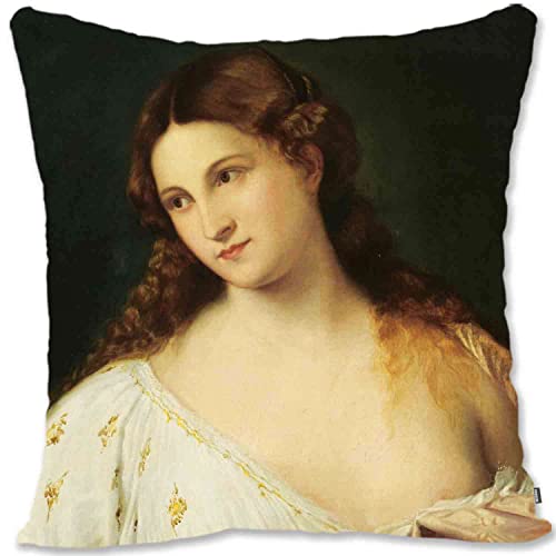 BONNIU Funda Cojin Decorativa con Cremallera 50X50 cm Funda Almohada Terciopelo Retratos Mujeres Clásicas Art - Titian - Flora 2 AN113