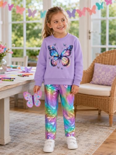 Image of RETSUGO Toddler Girls 2 Piece Outfits Long Sleeve Sweatshirt Leggings Pants Fall Winter Casual Clothes Sets 3‑8 Years