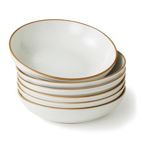 Richmount Jupiter Stoneware Pasta Bowls Set of 6, Salad/Cereal/Soup Bowl 22cm 887ml, Classic Bowl for All Pasta Dishes, Microwave and Dishwasher Safe, Serving Bowls Set of 6, White