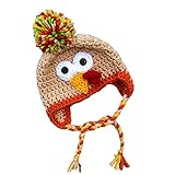 Thanksgiving Kids Baby Turkey Hat Bobbles Warm Knitted Earflap Beanie Winter Cap for Dress Up Cosplay Photo Props Khaki