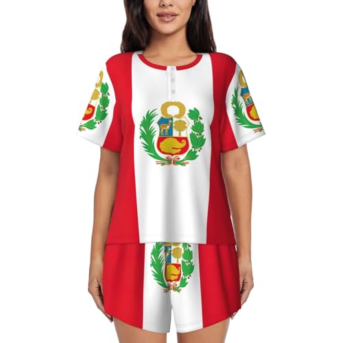 Pyjama drapeau du Pérou pour femme ensemble short et t-shirt col rond
