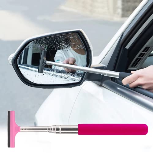 QINGQUE Essuie-glace de rétroviseur de voiture rétractable pour rétroviseur de voiture - Longue poignée - Outil de nettoyage de voiture - Nettoyage de brouillard - Longueur jusqu'à 98 cm (rose) Cover