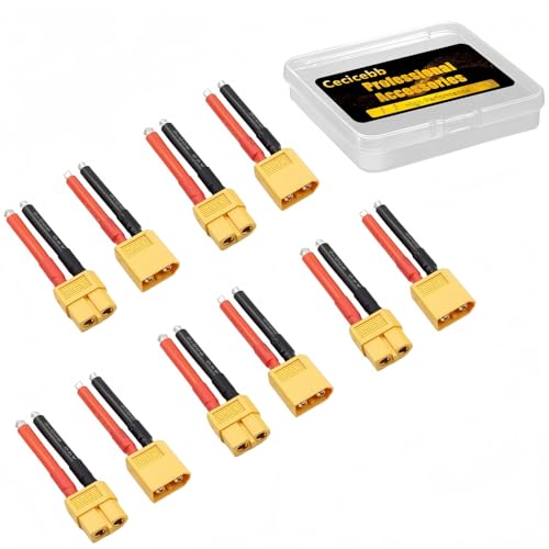 Cecicebb XT60 Connector Plug Cable Female and Male with 14AWG Silicon Wire for RC Lipo Battery Cable RC Drone Car Boat Toys 50mm (5 Female and 5 Male)