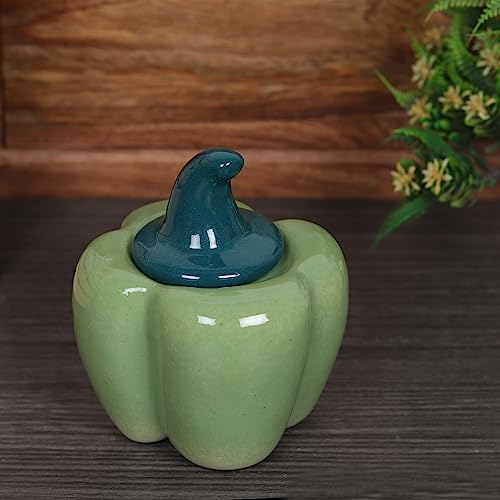 Image of QIMACPLUS Ceramic Capsicum Decorative Pickle Jar| Food Storage Jar | Multipurpose aachar, masala Jar For kitchen and Dining table 500 ML set of 1 Green