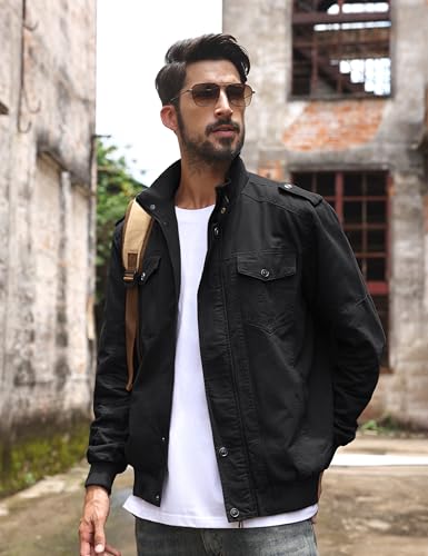 TACVASEN Men's Military Lightweight Jacket Army Cargo Windbreaker Zip Front Stand Collar Cotton Jackets with Multi Pockets2