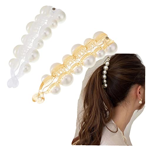 2 Piece Pearl Hair Clip Hair Clip Jewelry Banana Clip Headgear Women's Hair Clip Girls Ponytail Hair Clip Hair Clip Accessories #TOP2