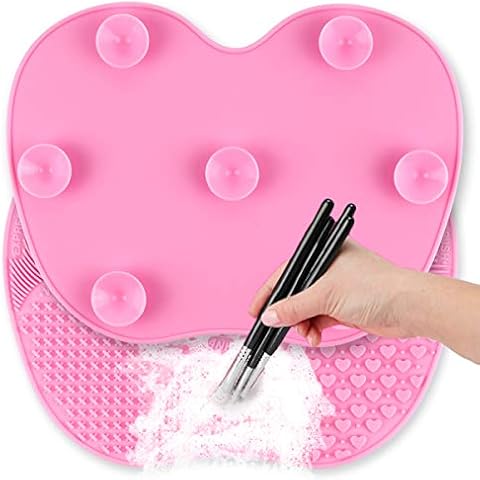 Ranphykx Silicon Makeup Brush Cleaning Mat Makeup Brush Cleaner Pad Cosmetic Brush Cleaning Mat Portable Washing Tool Scrubber with Suction Cup (pink) Cover